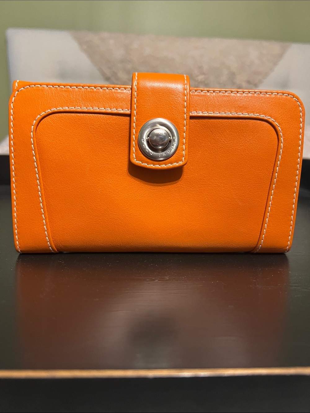 Marc Jacobs Orange Leather Snap Wallet with Silver-Tone Button